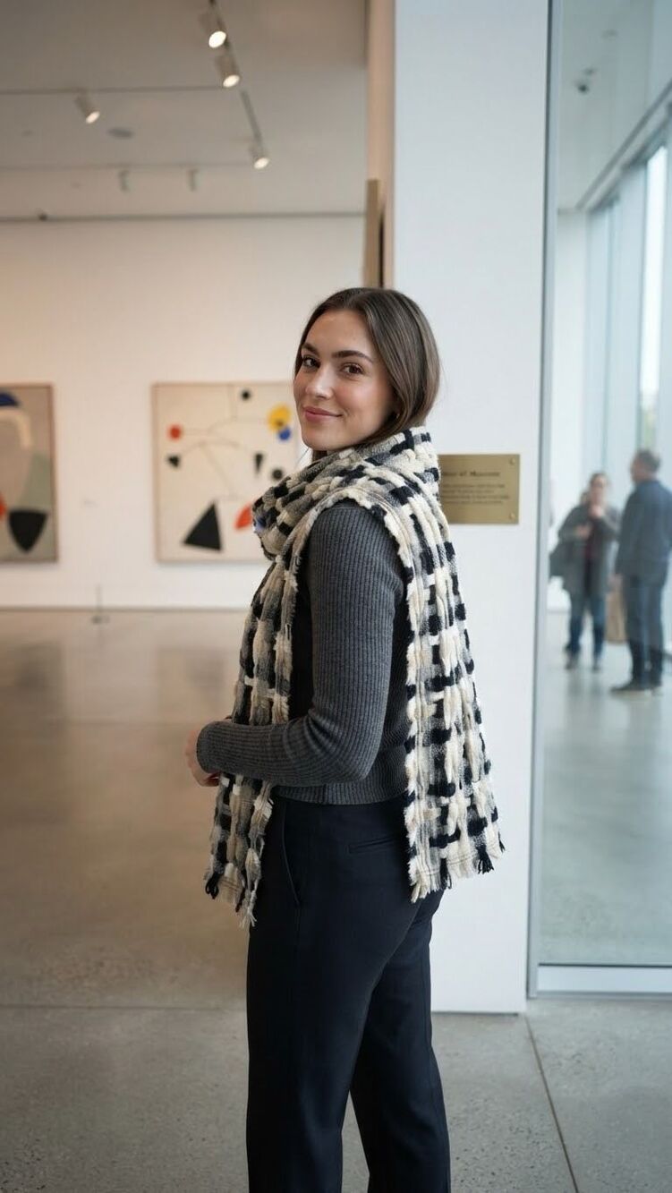 The Museum of Modern Art MoMA Woven Basketweave Scarf Black Beige Cream Neutral
